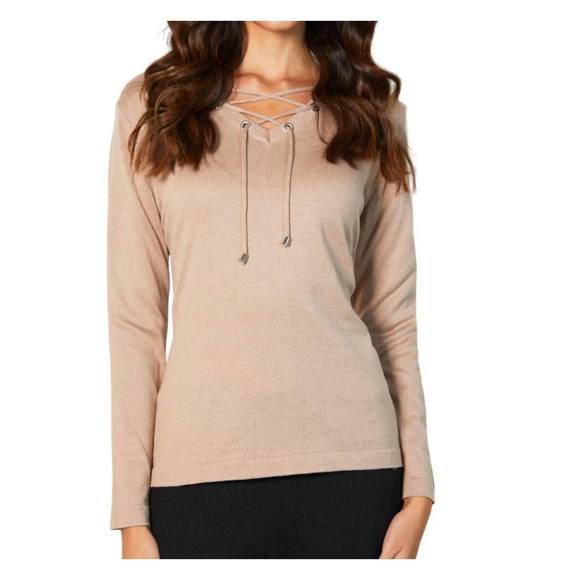 NEW ANGEL APPAREL v-neck grommet top in sand - Picture 1 of 1